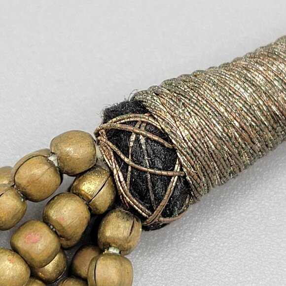 Multi-Strand Bib Necklace Glass Beads Gold Black Single Blue Bead - Picture 6 of 8